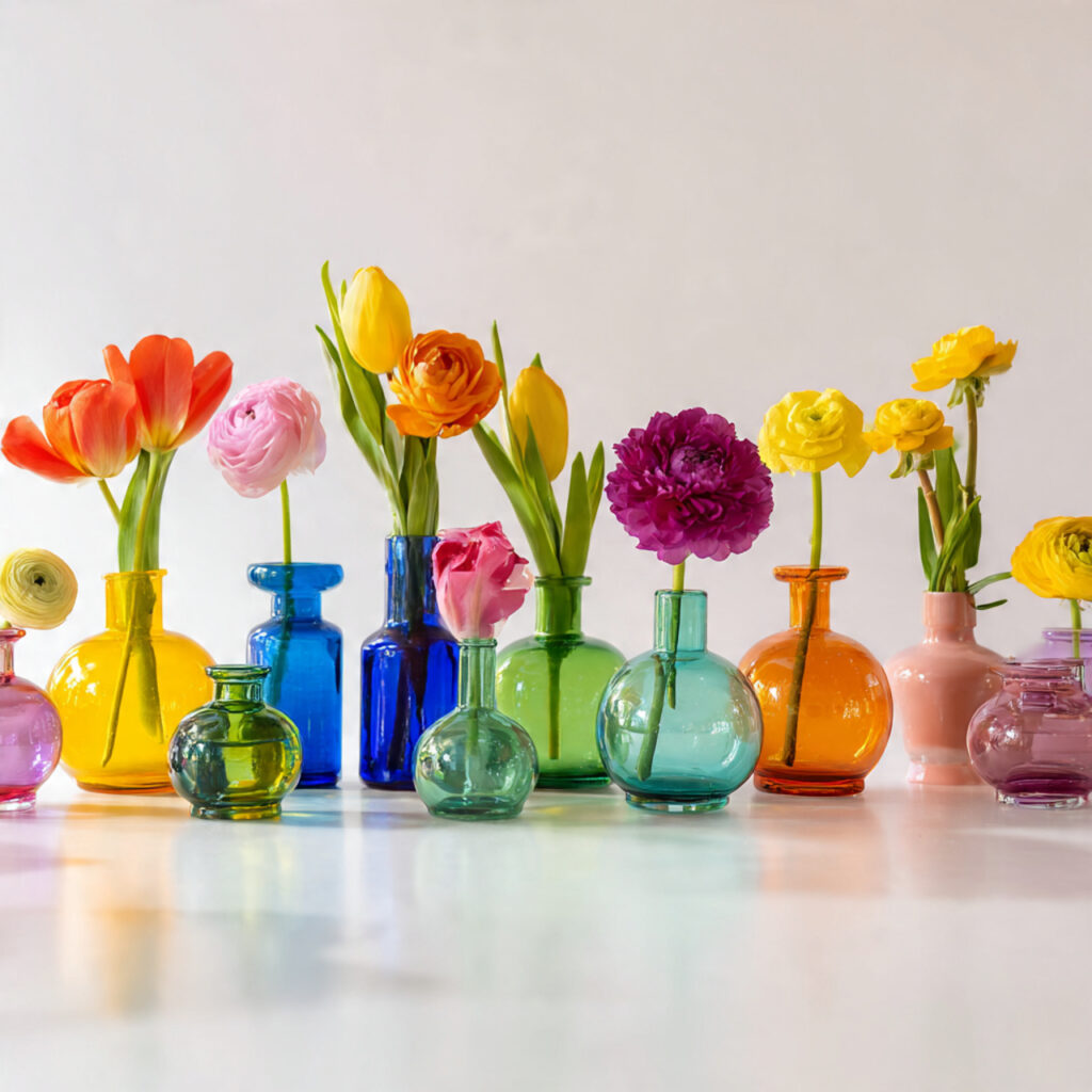 Rainbow Spring Bud Vase Cluster Centerpiece