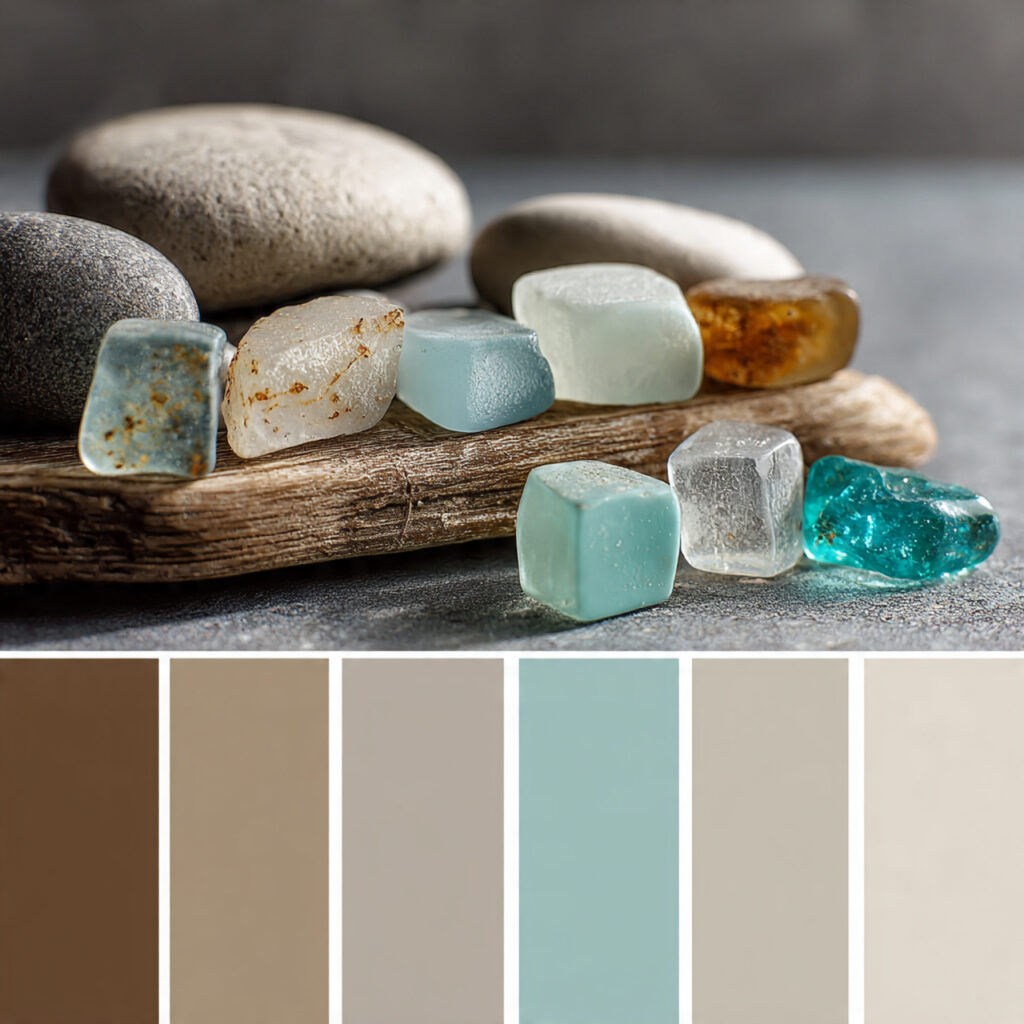 Soft Sand and Warm Taupe Neutral Palette With Sea Glass Accents