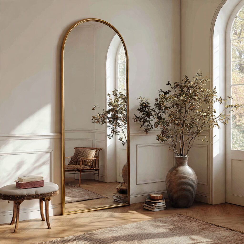 Arched Wall Mirror With Antique Gold or Iron Frame