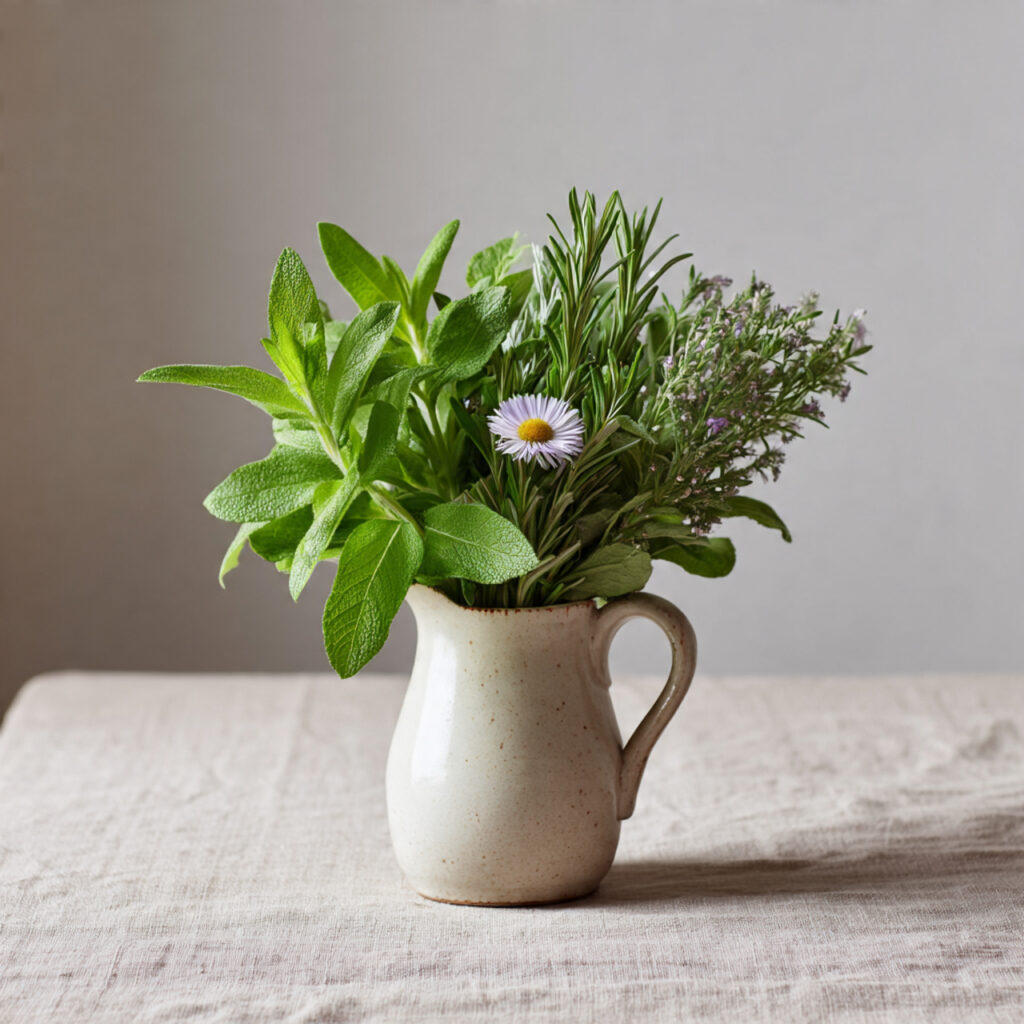 Grocery Herb Bunch in a Ceramic Jug