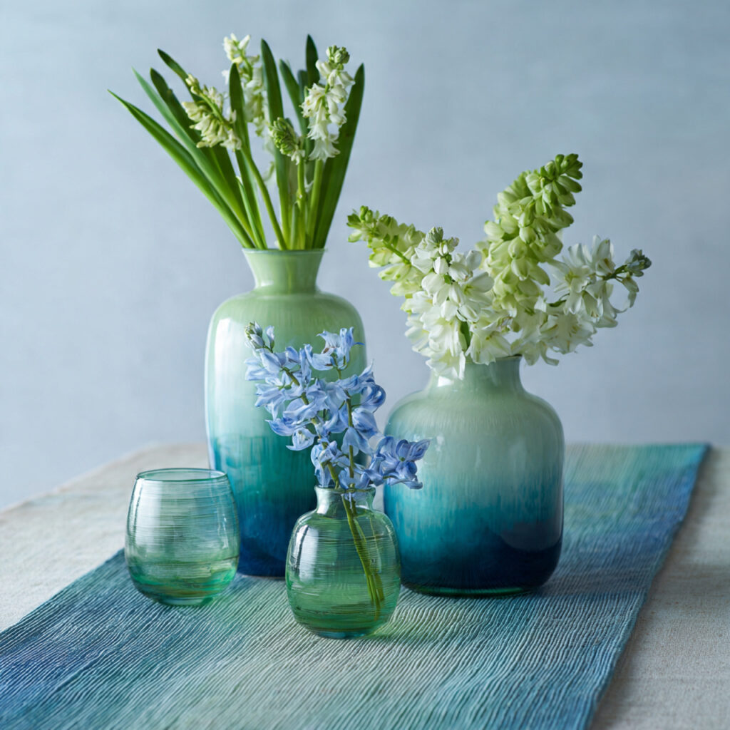 19 April Showers Table Decorations That Create a Fresh Rainy Spring Theme Start Styling Your Table Today 16 Blue and Green Ombre Table Linen With Rain-Inspired Florals