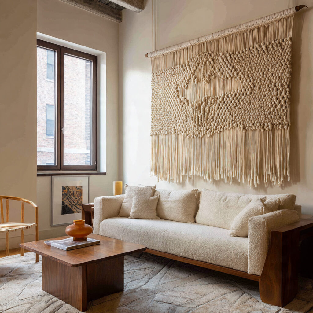 Woven Wall Art and Macrame Textile Installation