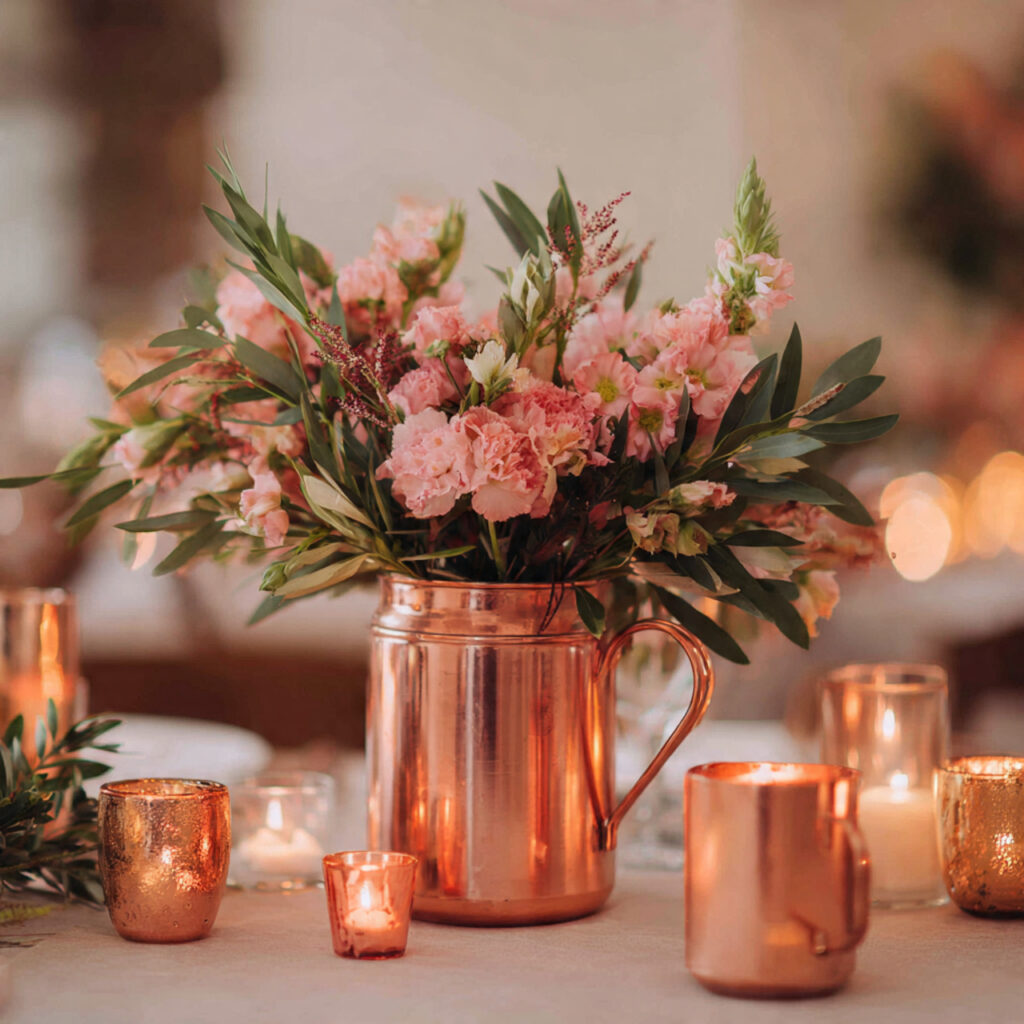 Copper and Blush Spring Metallic Centerpiece