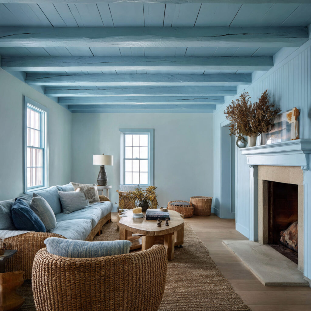 Soft Blue Painted Ceiling as an Architectural Color Feature