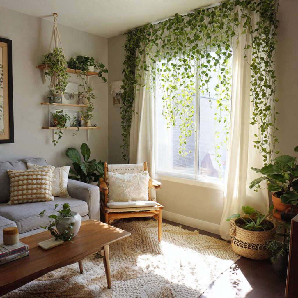 Trailing Hanging Plants as Ceiling and Window Feature