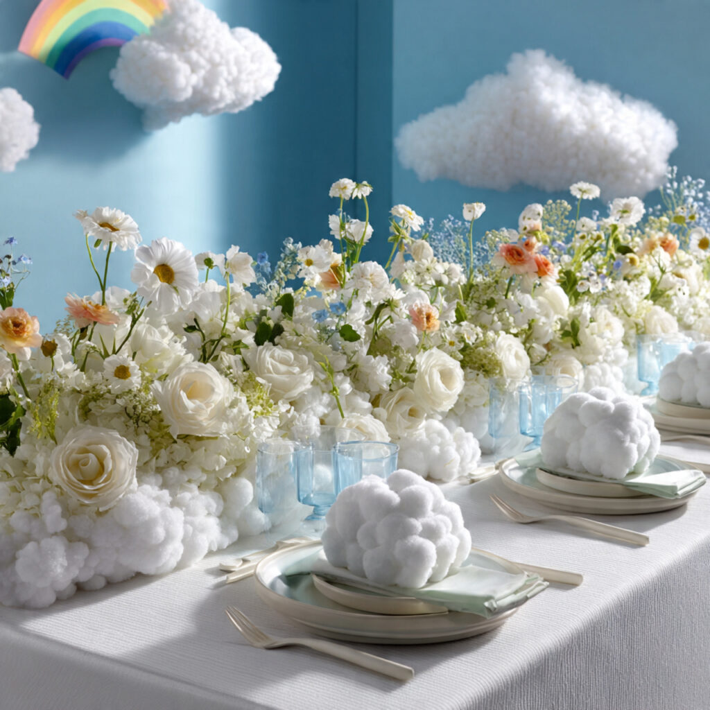 19 April Showers Table Decorations That Create a Fresh Rainy Spring Theme Start Styling Your Table Today 18 Rainbow and Cloud End-of-Shower Table Decoration