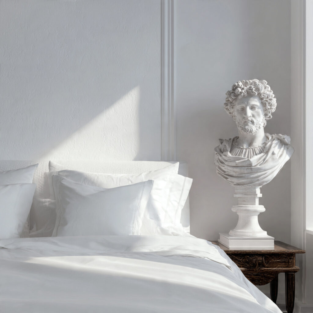 Roman Holiday Bedroom With Classical Sculpture Accents