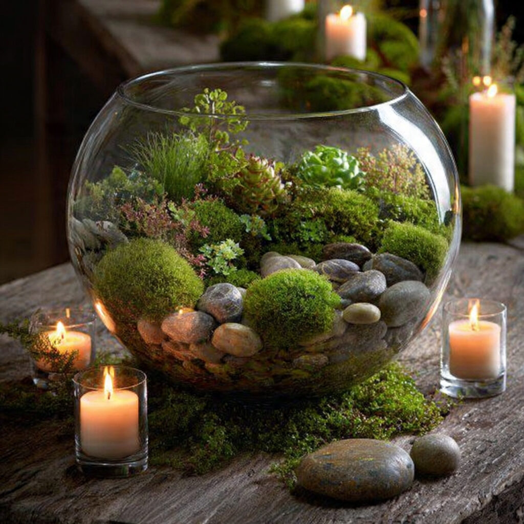 19 April Showers Table Decorations That Create a Fresh Rainy Spring Theme Start Styling Your Table Today 19 Terrarium-Style Glass Centerpiece With Spring Garden Inside