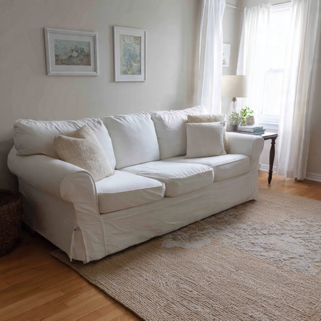 Fresh White Slipcover Transformation on Existing Sofa