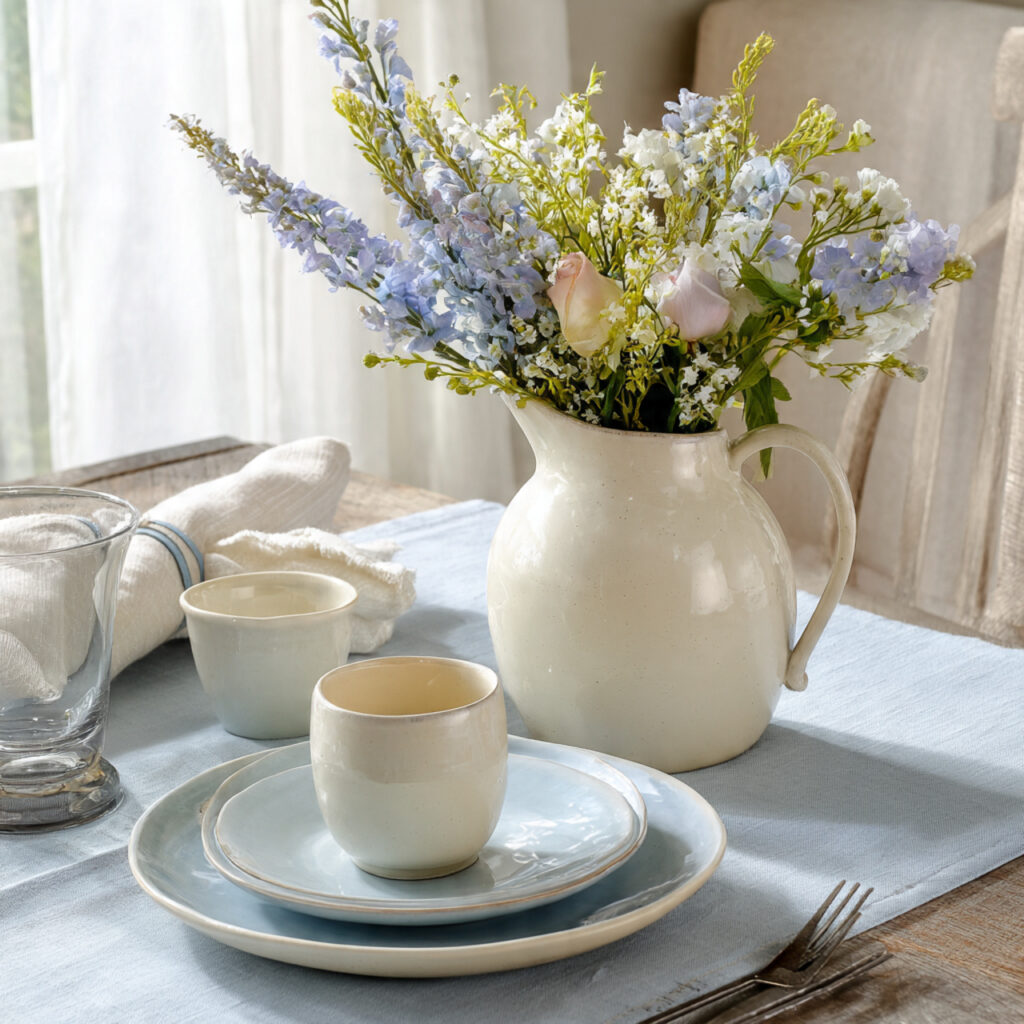 Powder Blue and Cream Soft Spring Table With Pastel Florals
