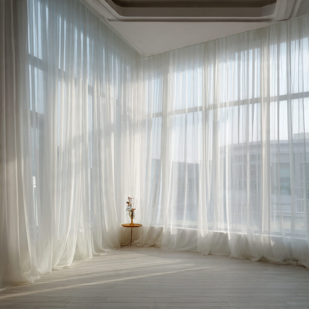 Sheer White Curtain Wall With Pooling Fabric