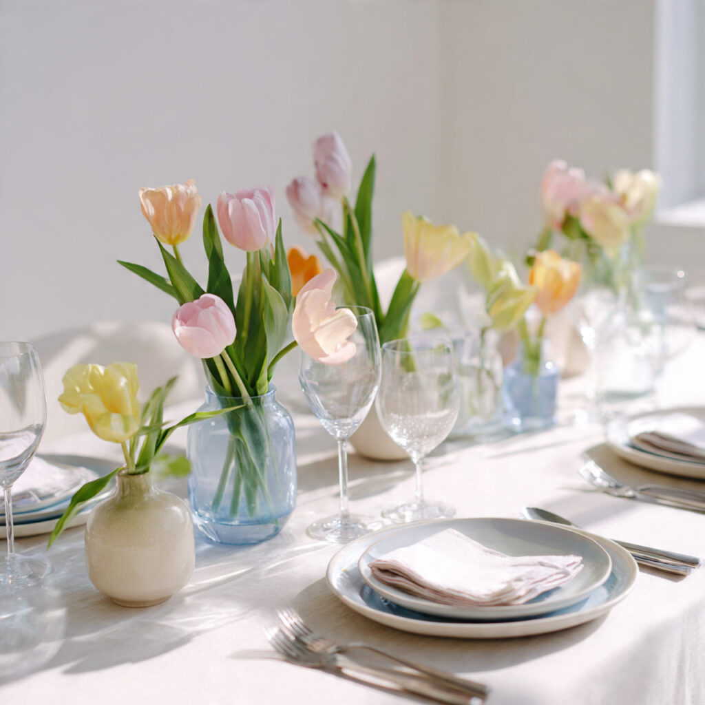 Single Tulip Stem Bud Vase at Each Place Setting