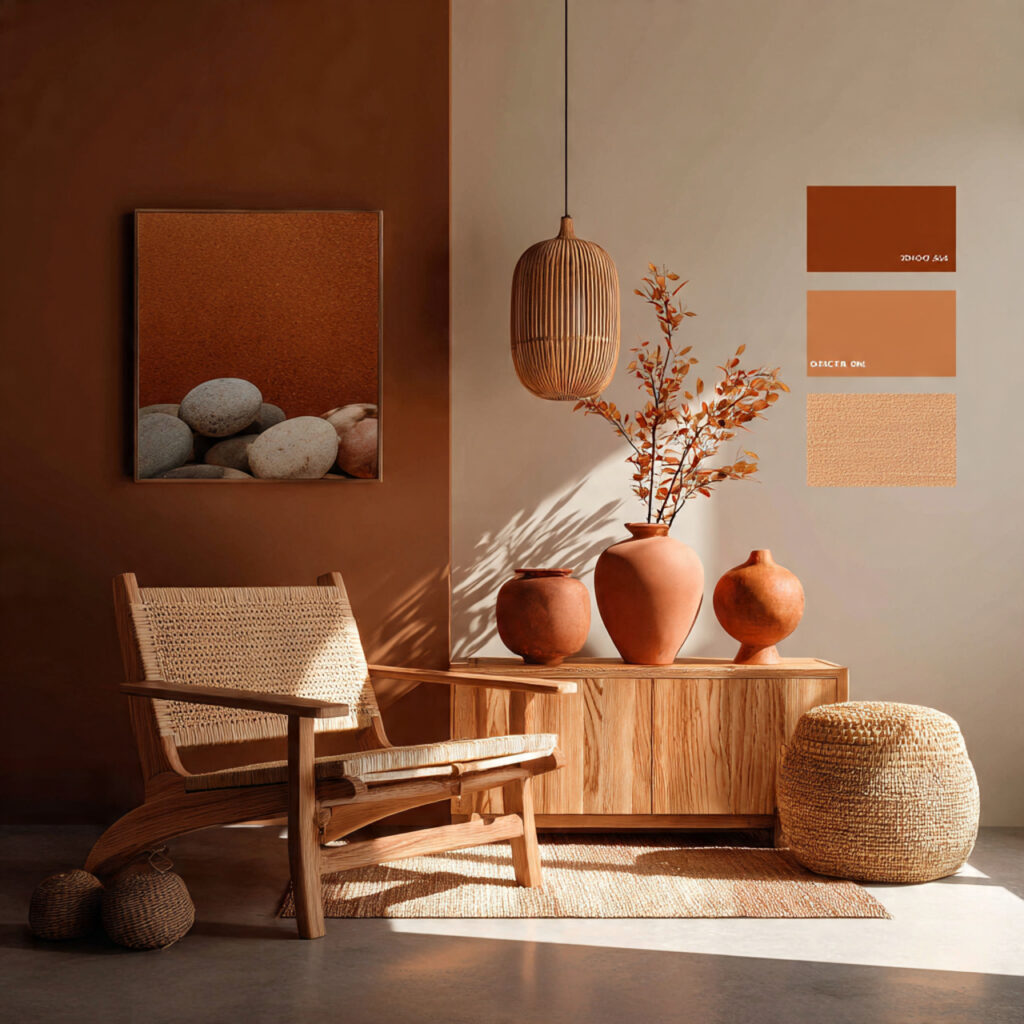 17 Cozy Summer Living Room Ideas That Feel Relaxing and Stylish Start Decorating Now 3 Warm Amber and Terracotta Color Palette With Natural Wood