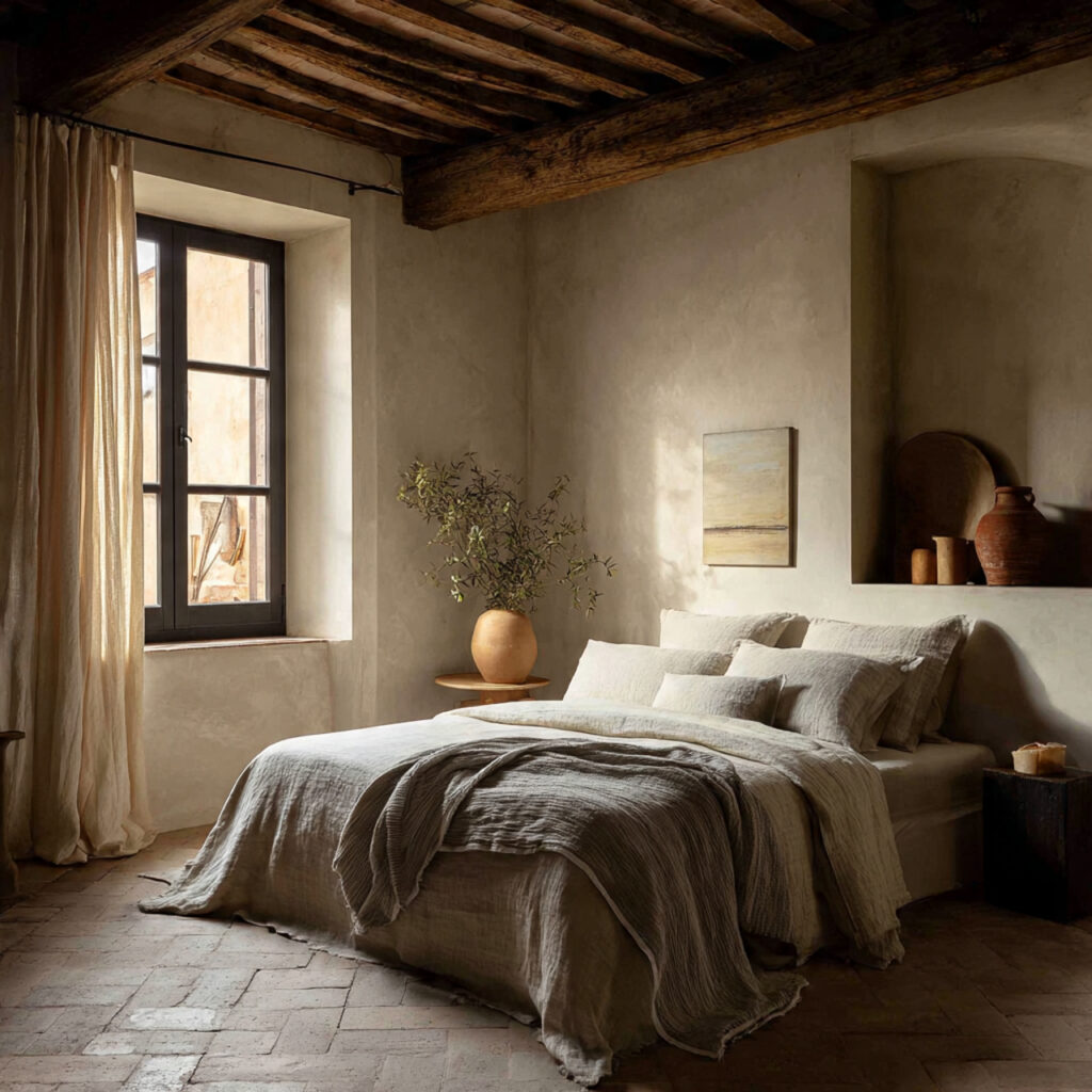 Italian Linen Bedroom in Undyed Natural Tones