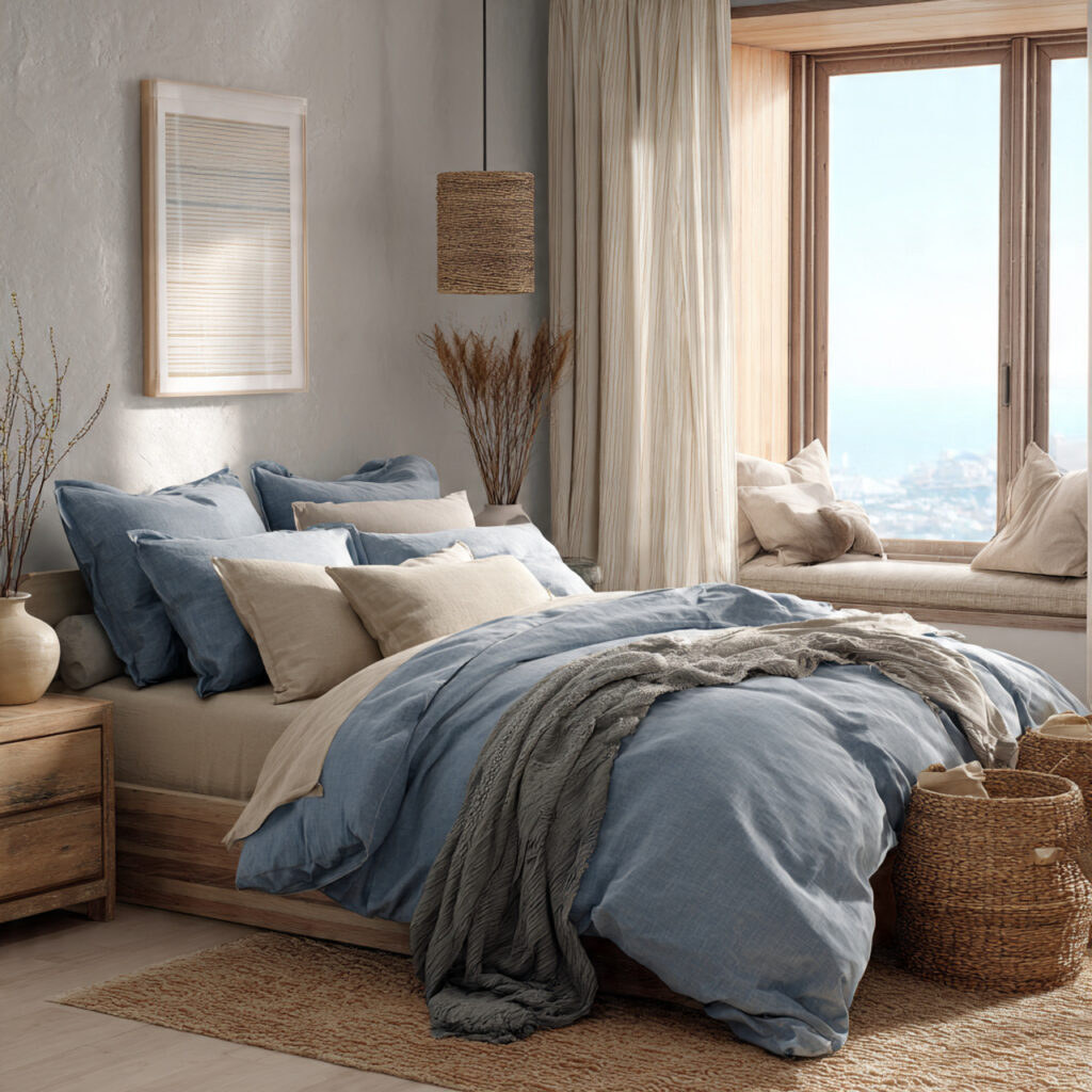 Chambray Blue and Linen Relaxed Summer Bedroom