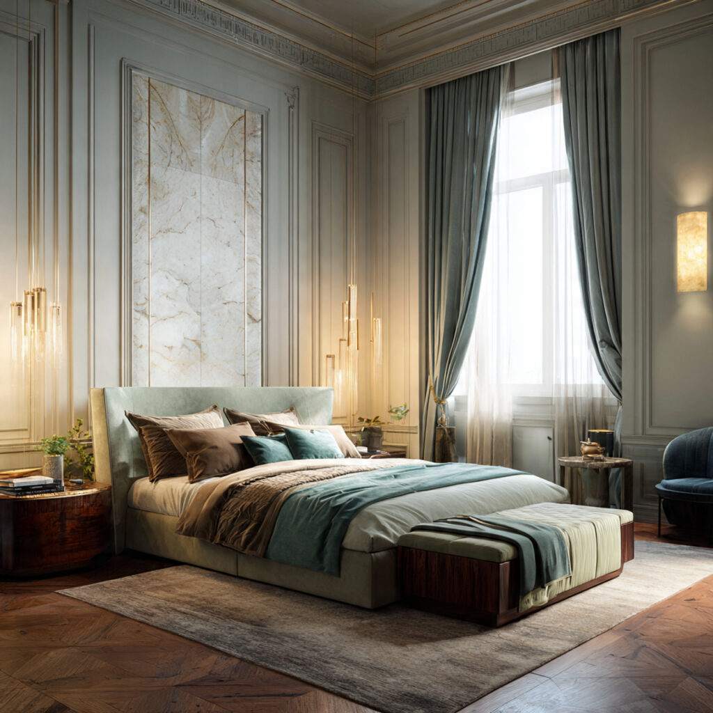 Lago di Como Luxury Bedroom With Silk and Marble