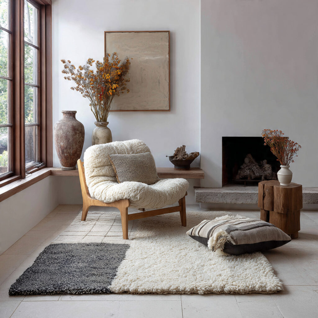 Layered Rug Setup With Contrasting Textures