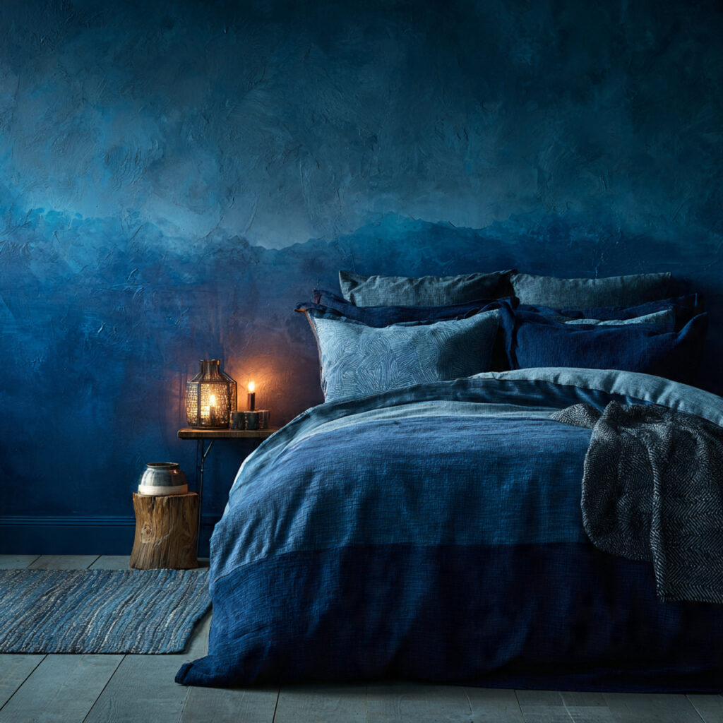 Underwater-Inspired Deep Blue Bedroom
