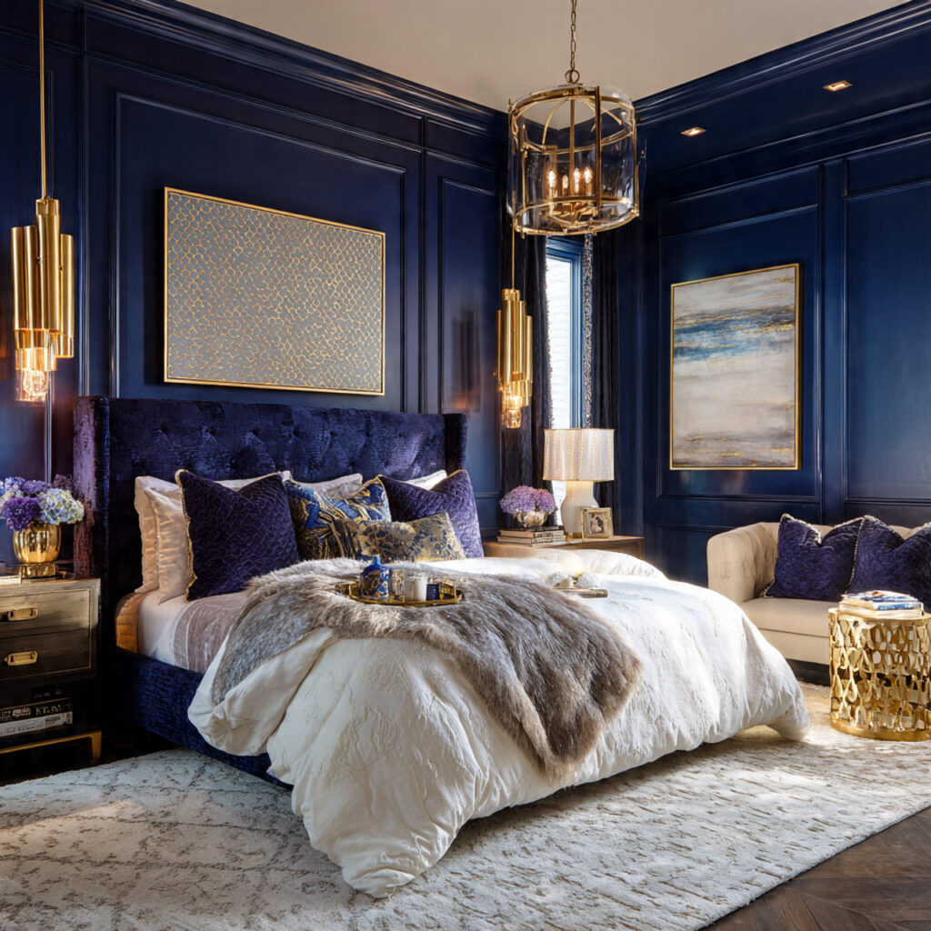 Blue and Gold Maximalist Summer Bedroom