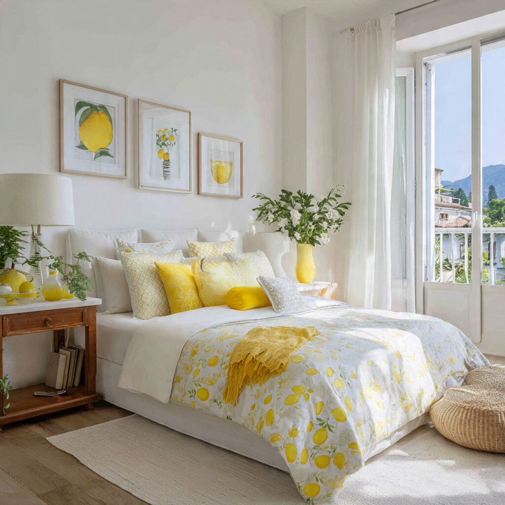 Capri-Inspired Bedroom in Lemon Yellow and White