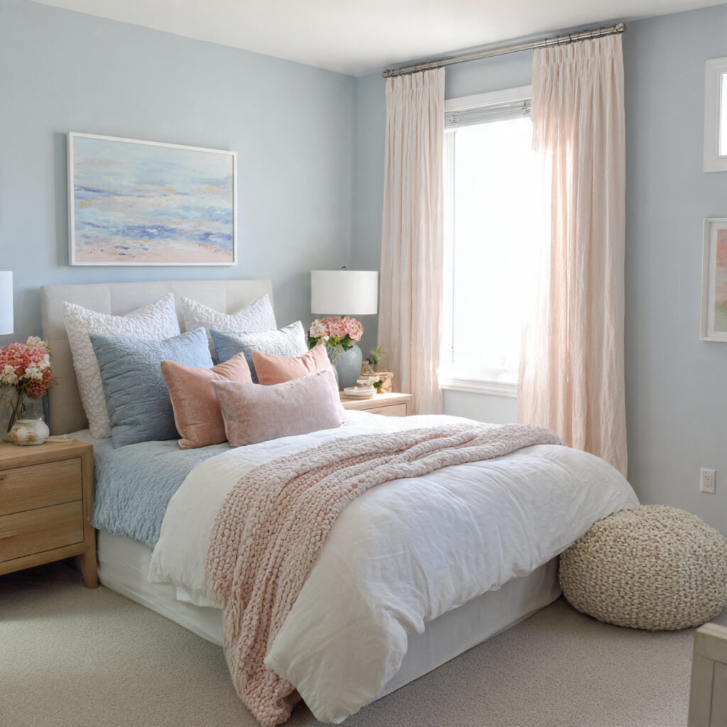 Pale Blue and Blush Pink Soft Summer Bedroom