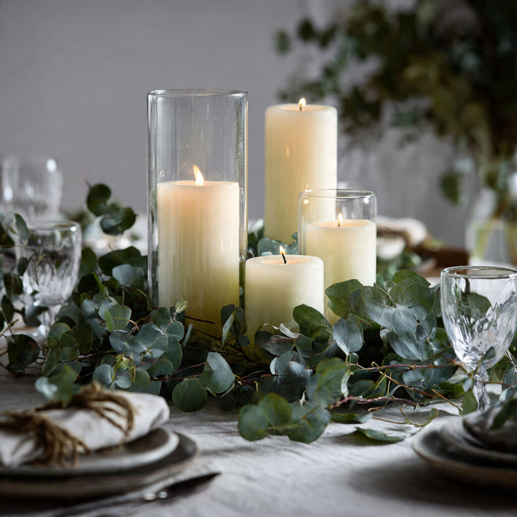 Candle Cluster With Loose Greenery Base