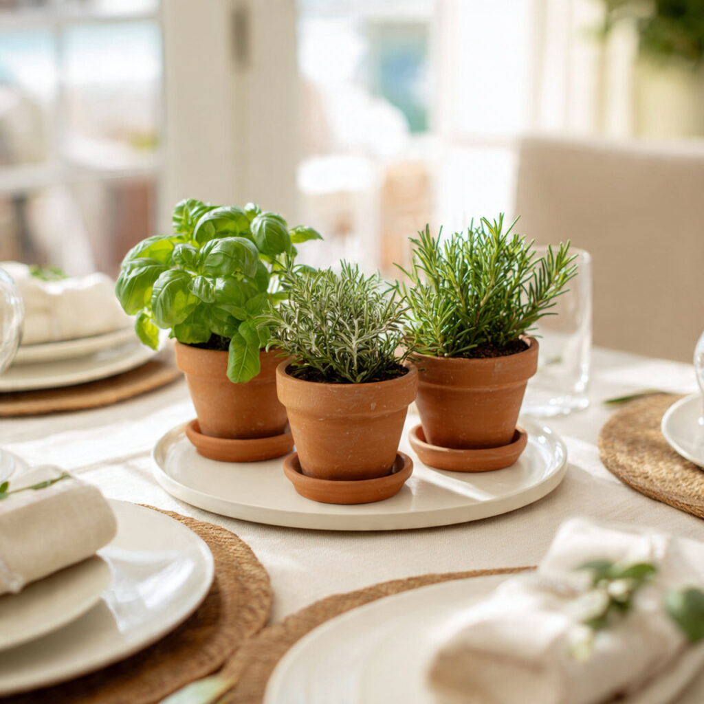 Herb Pot Trio With Terracotta and White Styling