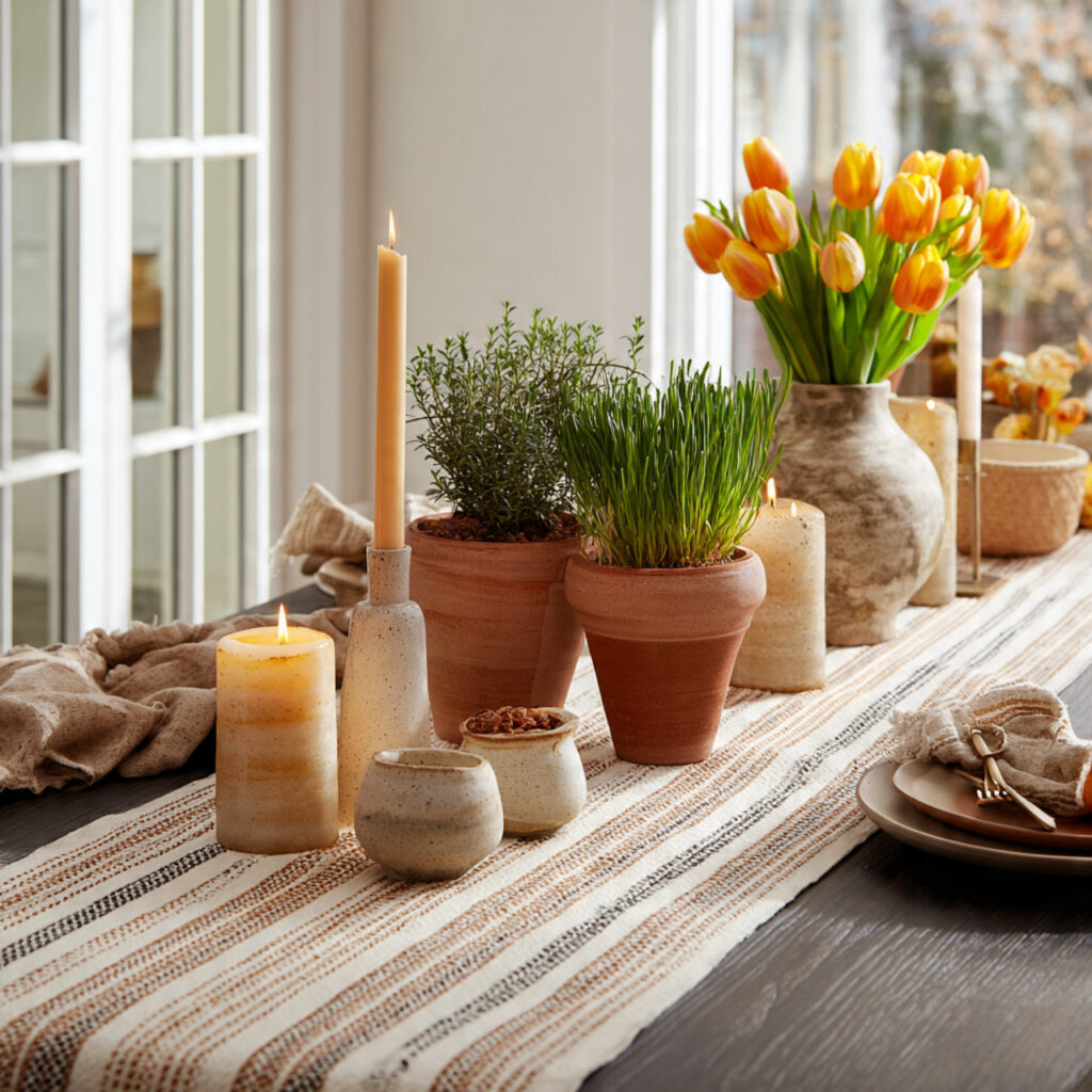 Jute and Cotton Stripe Runner With Earthy Spring Styling