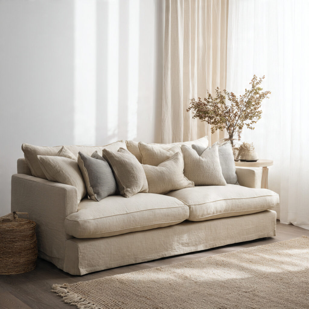 Linen Sofa in Warm Sand or Sun-Bleached Ivory