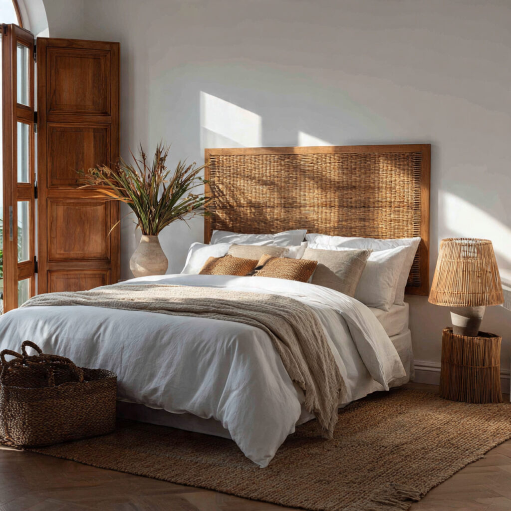 Rattan Headboard With Woven Texture Accents