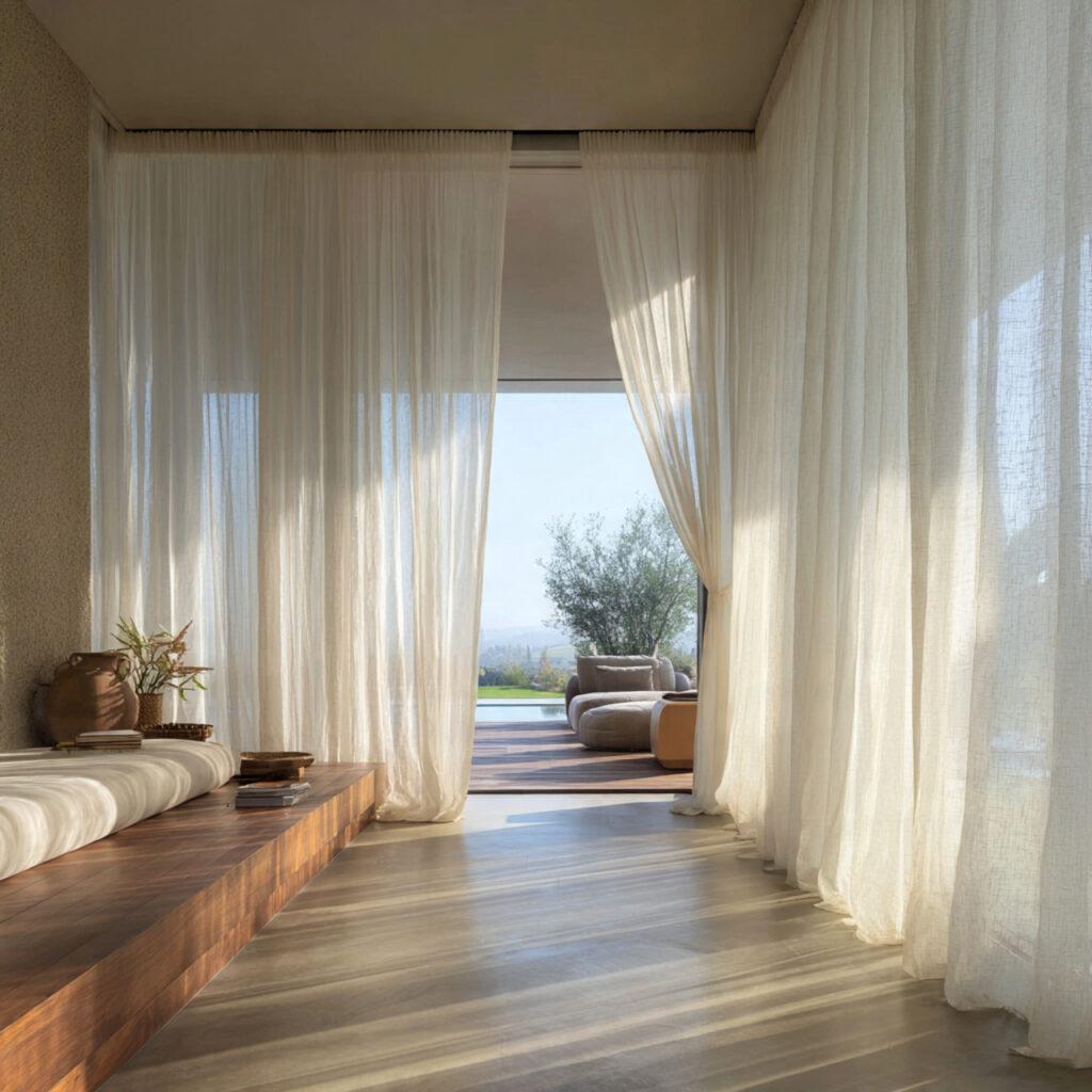 Sheer Linen Curtains Styled to Pool on the Floor