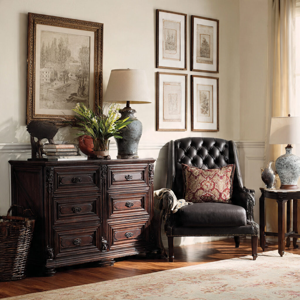 Antique or Distressed Dark Wood Furniture Arrangement