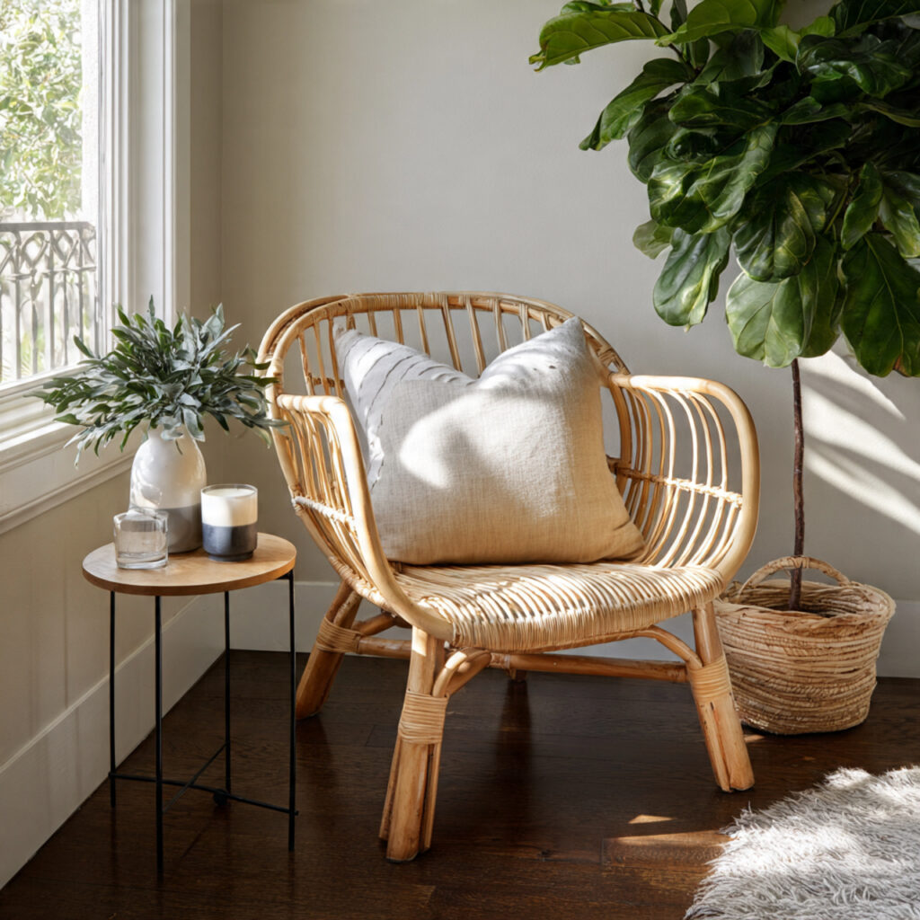 Rattan Accent Chair and Side Table Vignette