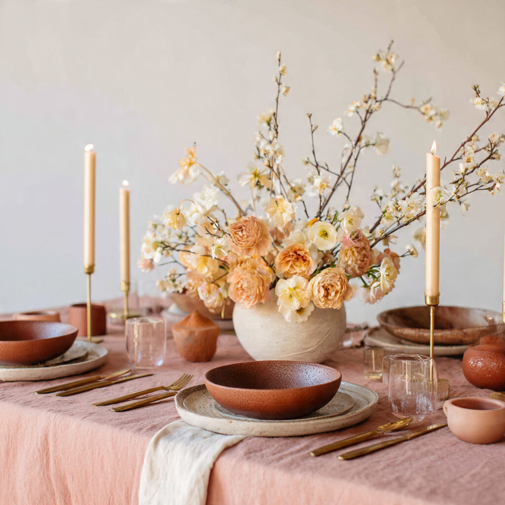 Blush and Terracotta Spring Table With Ceramic Accents