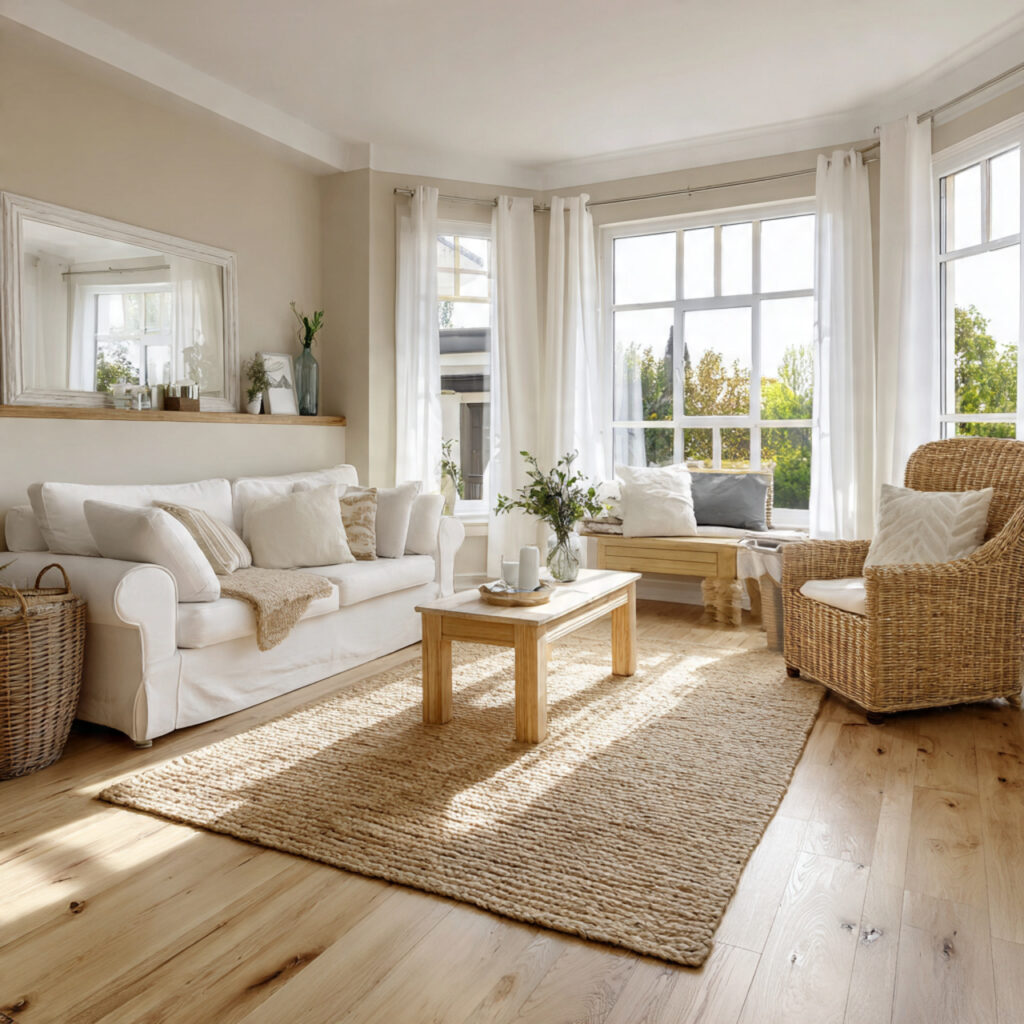 Natural Fiber Rug With Exposed Light Wood Flooring