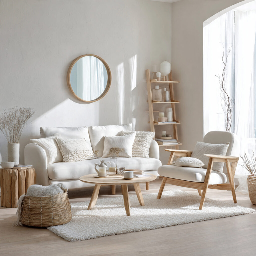Scandinavian-Inspired Pale Wood and White Furniture Arrangement