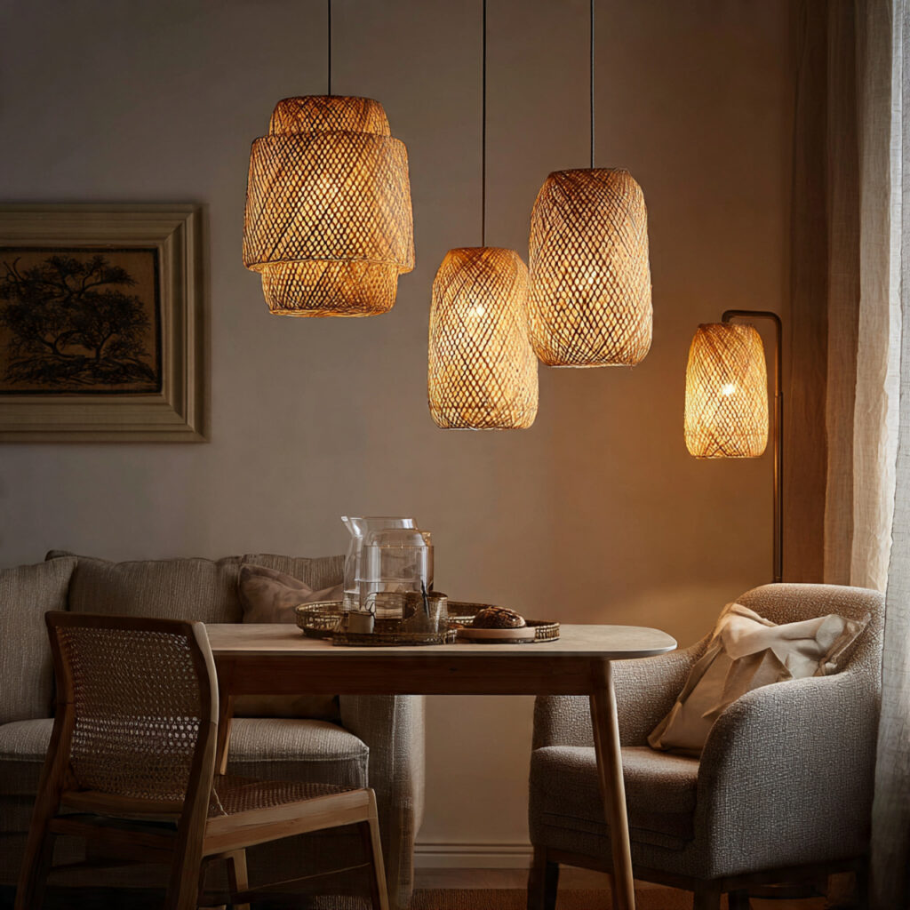 Warm Ambient Lighting With Rattan or Paper Pendants