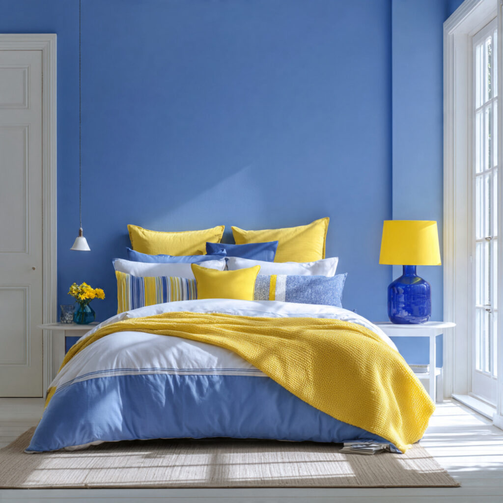 Cornflower Blue and Lemon Yellow Bright Summer Bedroom