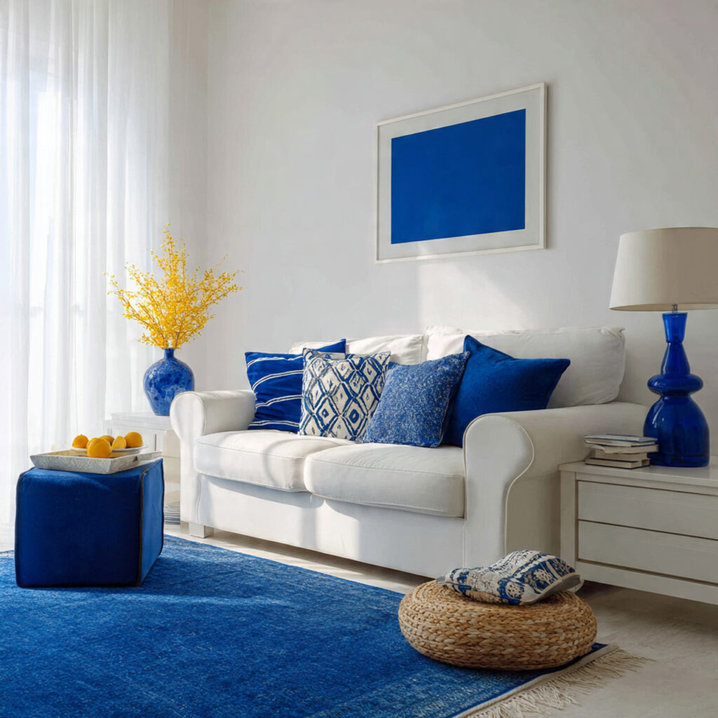 Deep Cobalt Blue and Warm White Color Accent Pairing