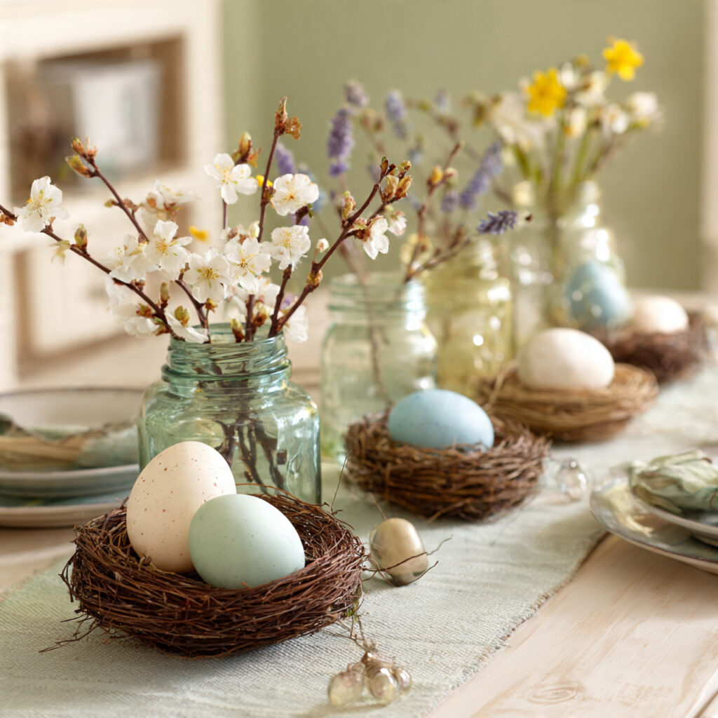 Speckled Egg and Nest Decoration With Wildflower Accent
