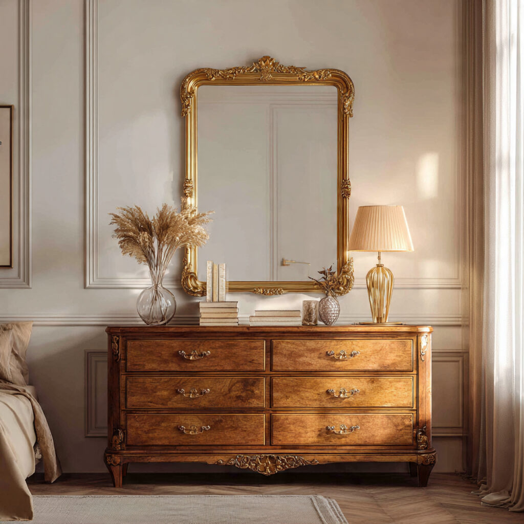 8 gilded mirror wood dresser an elegant bedroom wi