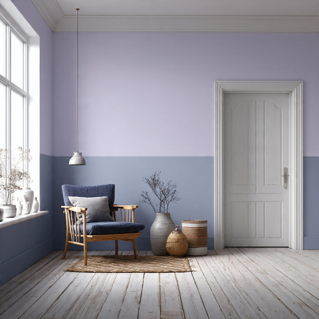 Lavender and Soft Gray Two-Tone Wall Color Treatment
