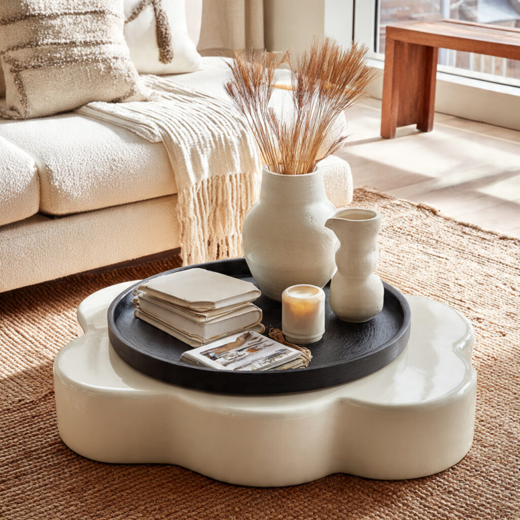 Organic Shape Coffee Table With Styled Surface