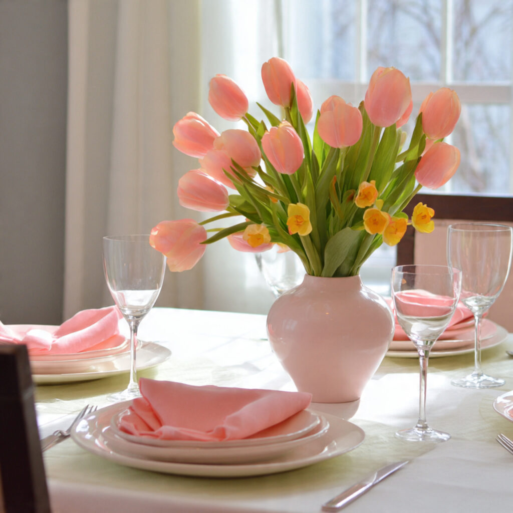Single Color Bloom Centerpiece With Tonal Napkins