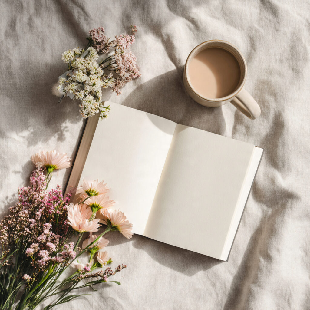 Flat Lay Spring Aesthetic With Flowers and Stationery