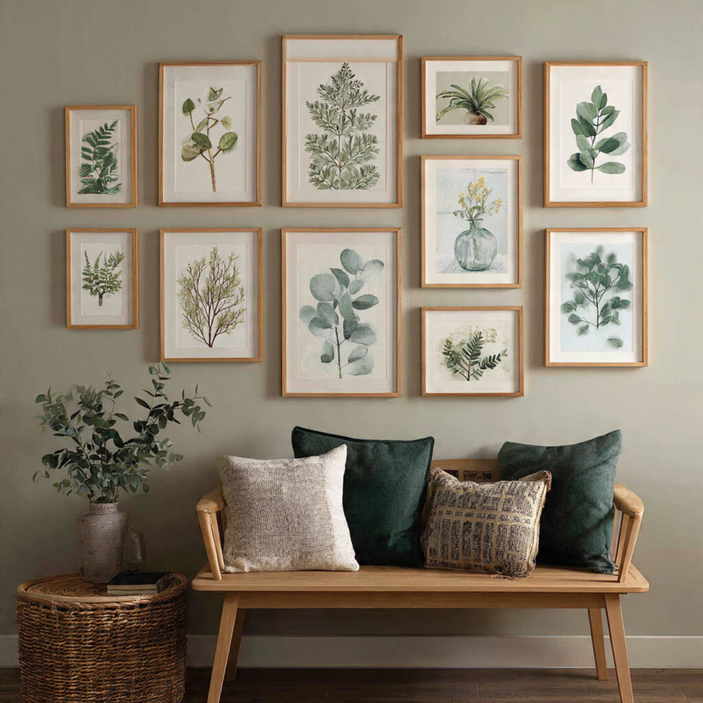 Full Botanical Gallery Wall in Natural Frames