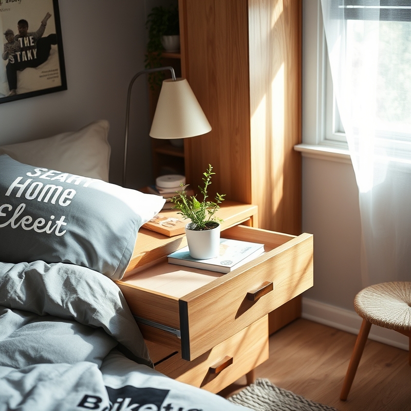 open drawer with a potted plant inside