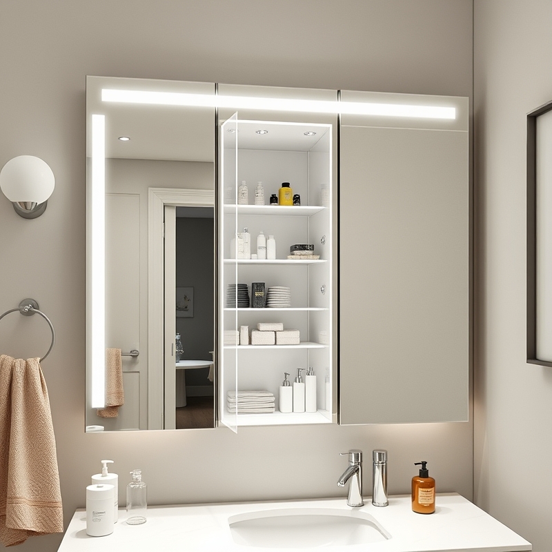 bathroom mirror cabinet with hidden storage shelves