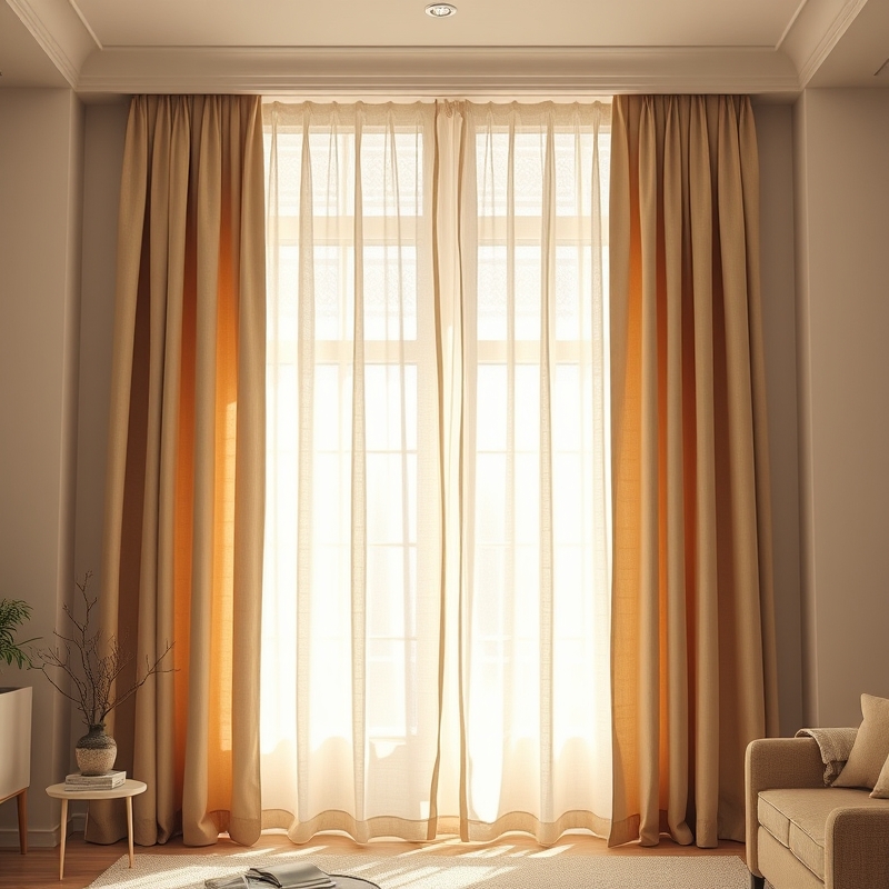 floor length oatmeal linen curtains framing a bright window