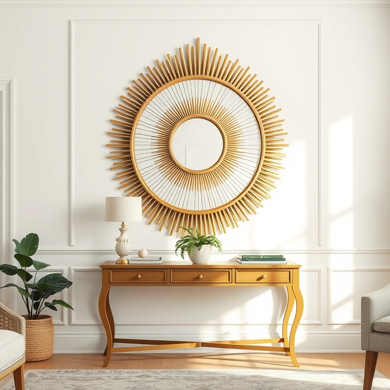 Bloxburg living room with sunburst mirror